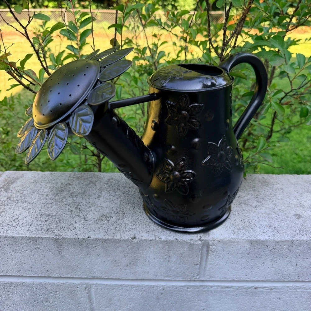 MacKenzie-Childs Black Metal Sunflower Watering‎ Can Embossed Floral *READ*